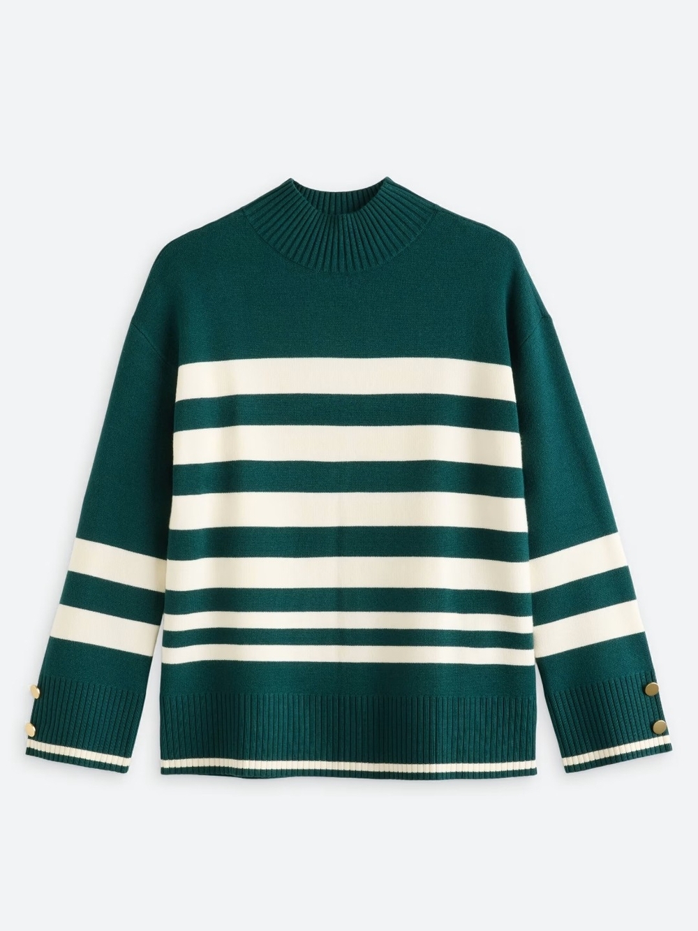 NWT 41 Hawthorn Green and Cream Striped Mock-Neck Sweater